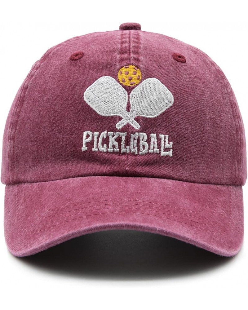 Pickleball Baseball Cap for Men Women, Adjustable Washed Vintage Pickle Ball Hat Red $9.53 Baseball Caps