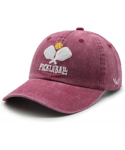 Pickleball Baseball Cap for Men Women, Adjustable Washed Vintage Pickle Ball Hat Red $9.53 Baseball Caps