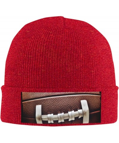 American Football Laces Print Knit Hat Winter Knit Hat for Men Women Red $14.56 Skullies & Beanies