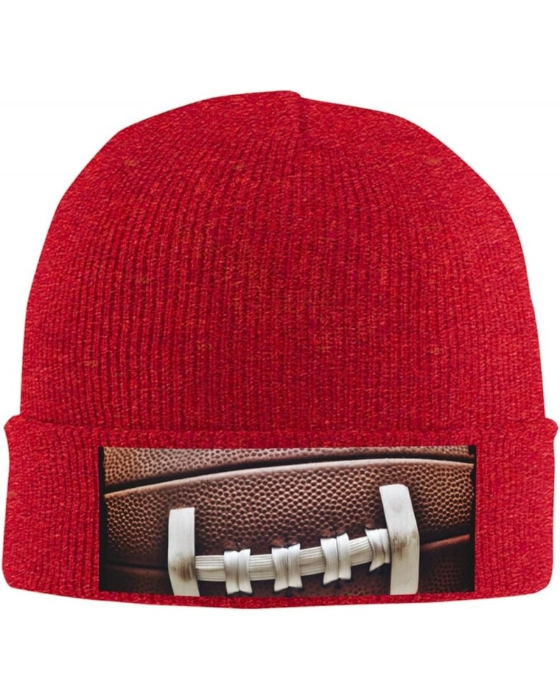 American Football Laces Print Knit Hat Winter Knit Hat for Men Women Red $14.56 Skullies & Beanies